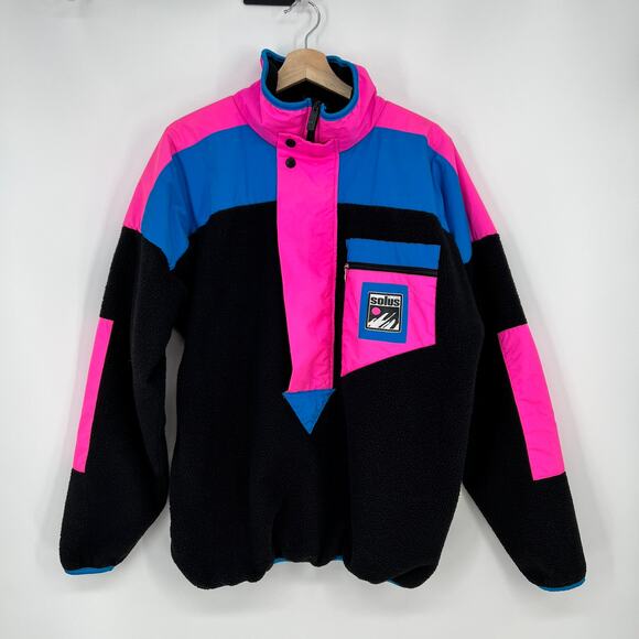 Vintage Solus 1/2 Zip  Polar Fleece Pullover Jacket Large Unisex Pink Blue USA - Picture 1 of 10